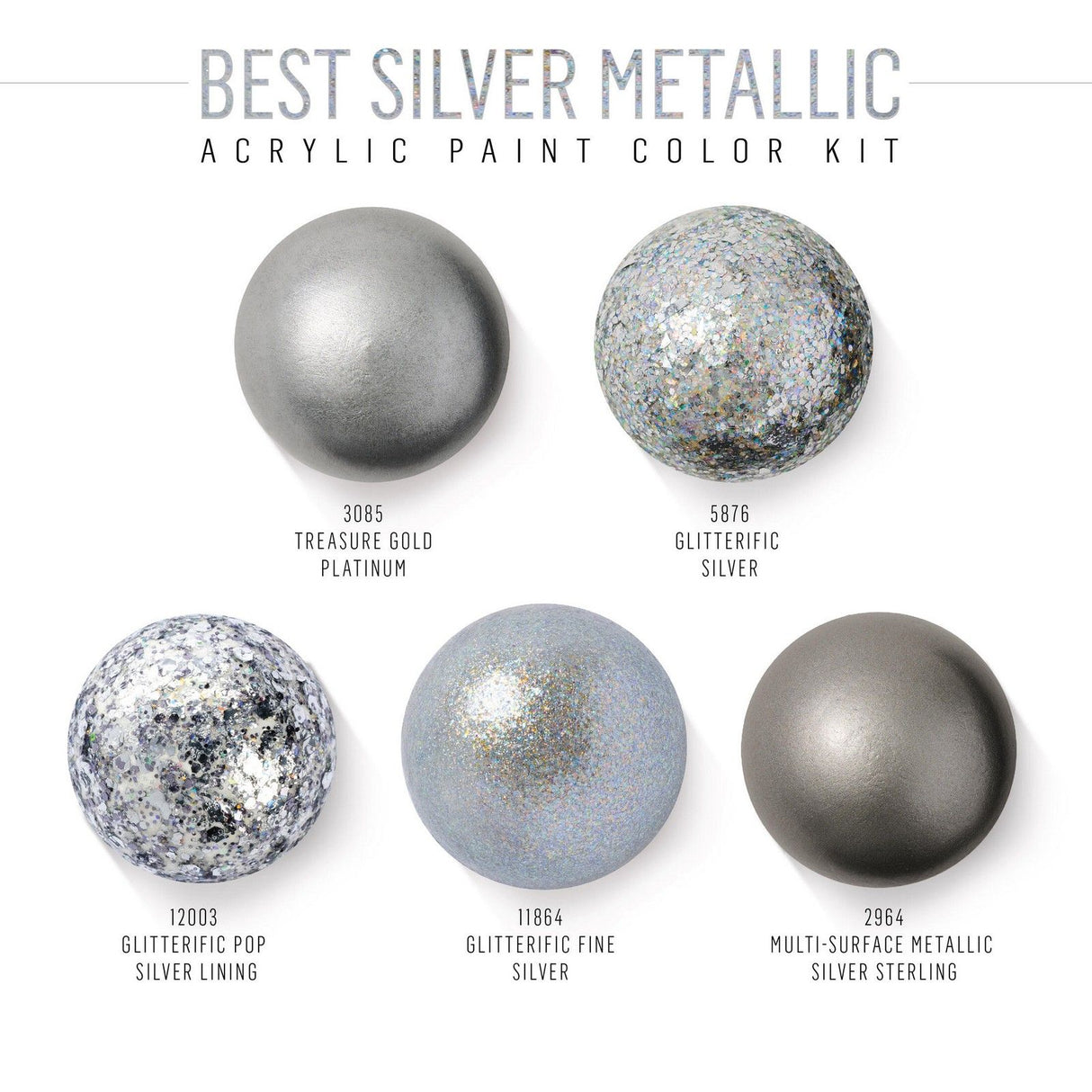 Folkart • Kit de couleurs de peinture acrylique meilleur argent métallisé 5 pièces