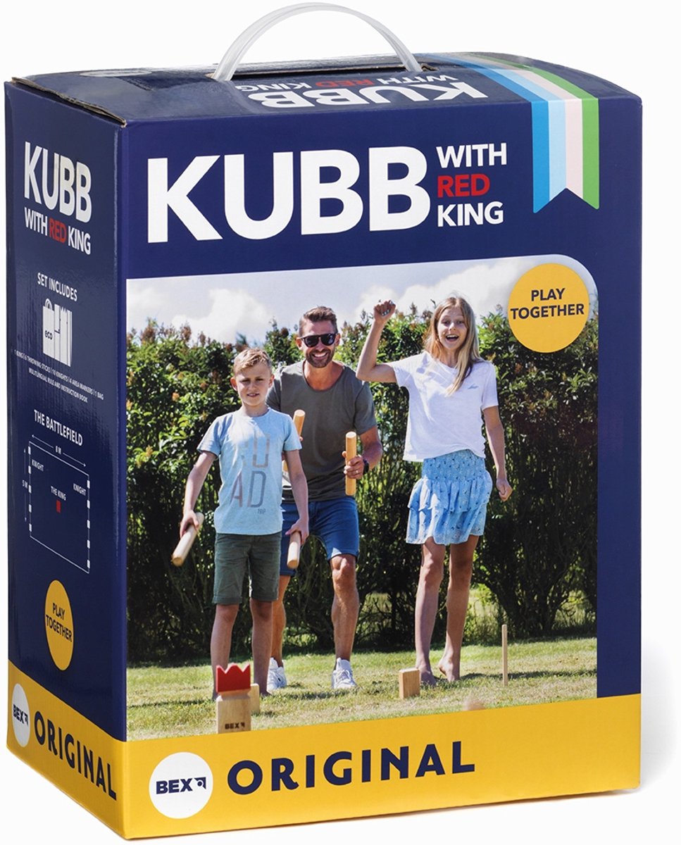 Bex kubb bois d'hévéa original avec roi rouge