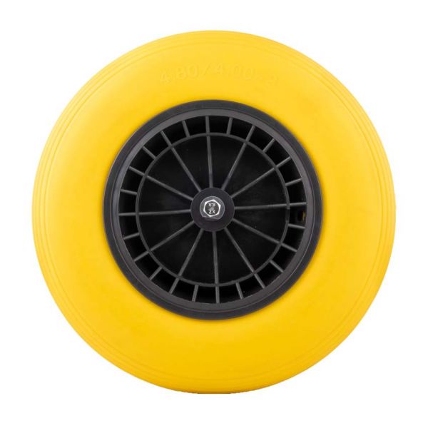 Roue de brouette anti-crevaison 4.00-8 pu plastique jaune