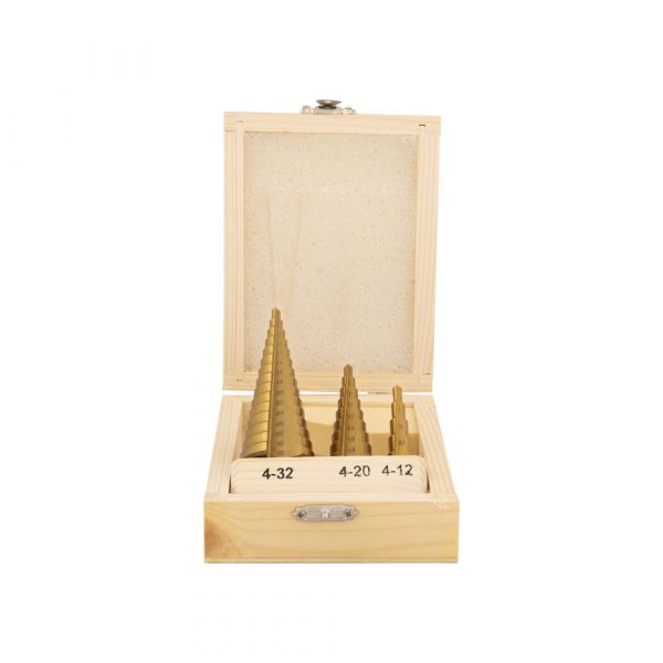 Vitesse supérieure. jeu de forets étagés pour fraisage de plaques hss 3x