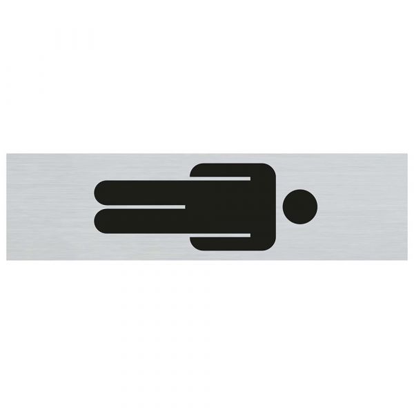 Panneau aspect aluminium symbole homme debout - 165x44 mm autocollant.