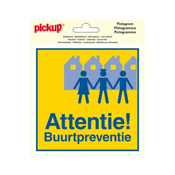 Autocollant d'attention de prévention de quartier - 150x150 mm.