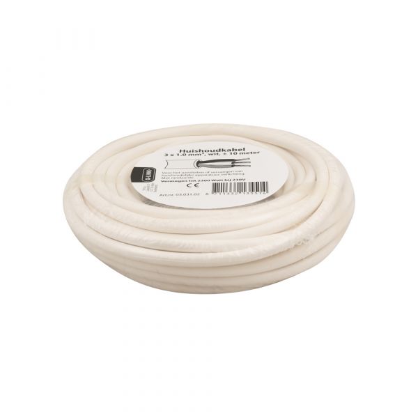 Câble domestique 3x1,0 blanc 10 mètres.