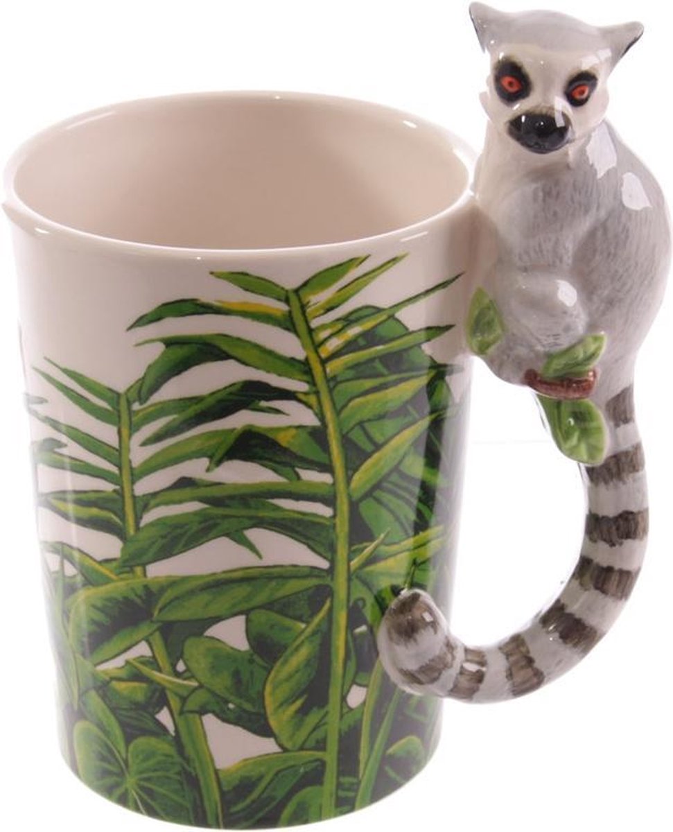 Mug Puckator Lémur catta – anse avec animal – faïence – 13 x 8 x 13 cm