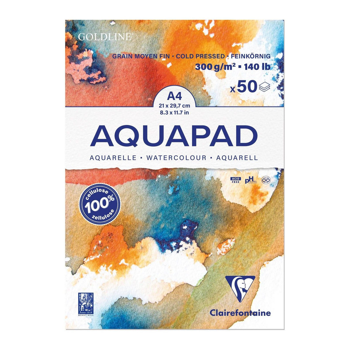 Clairefontaine • papier aquarelle aquapad 300g texture fine a4 50x