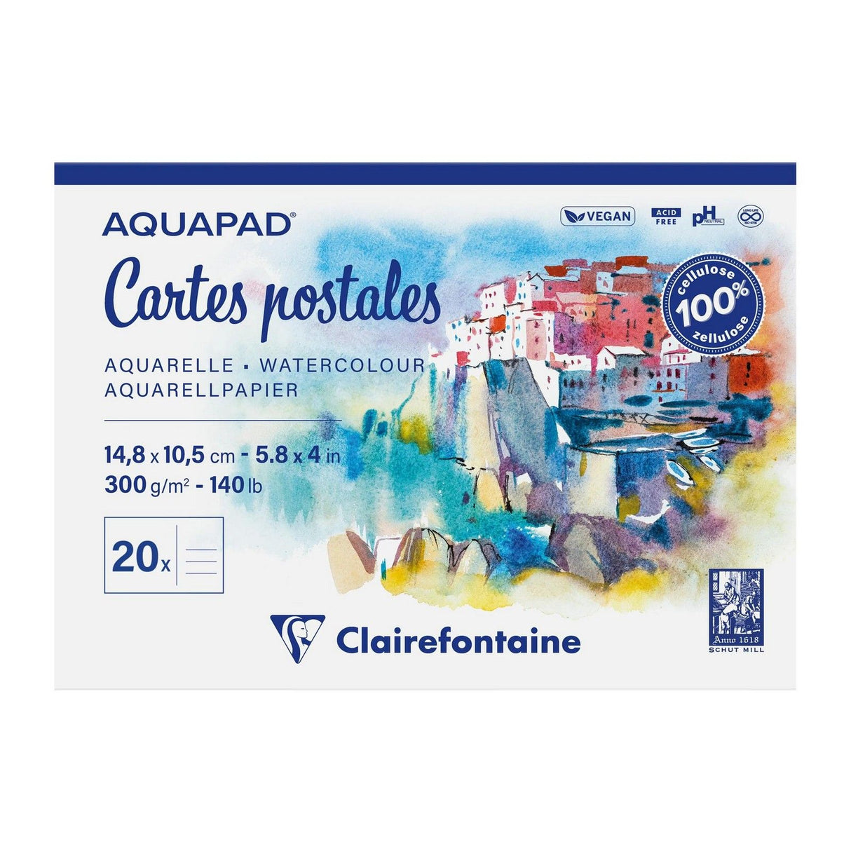 Clairefontaine • carte postale papier aquarelle aquapad 300g a6 20x