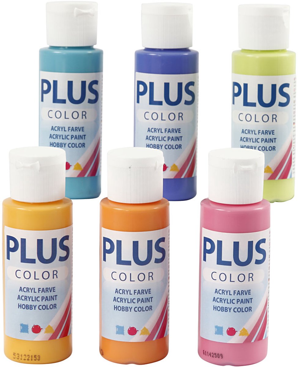 Peinture acrylique Plus Color différentes couleurs de peinture - peinture acrylique peinture acrylique peinture de loisir artisanat et peinture séchage rapide coloré 6 x 60 ml - incl. cadeau créatif