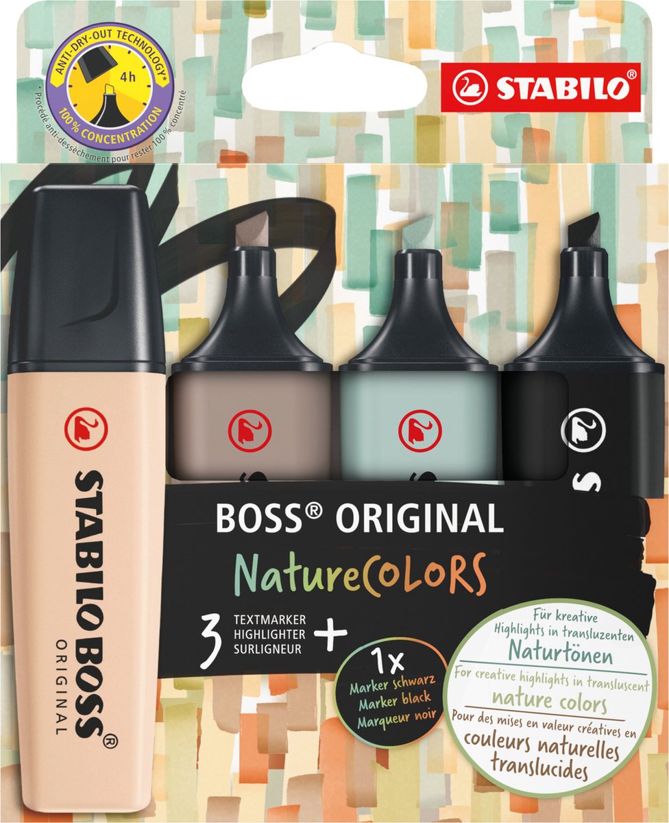 Stabilo boss original - surligneur - set 4 pièces - naturecolors