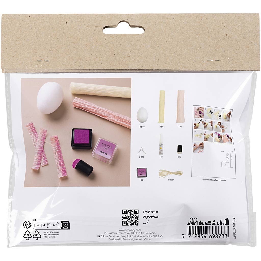 Creativ company mini hobby set papier crépon, œufs, rose clair, jaune clair, 1 boîte