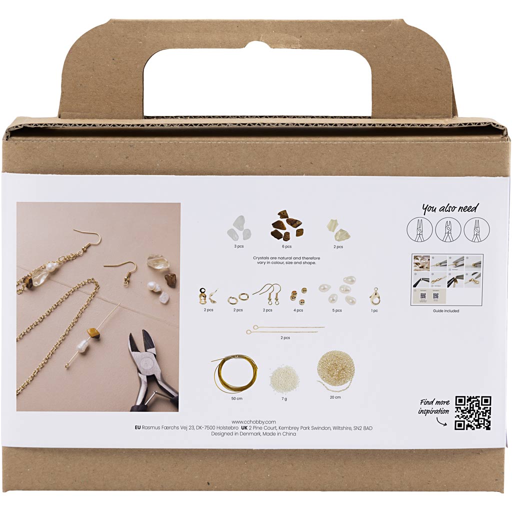 Creativ company mini ensemble de bijoux, collier et boucles d'oreilles en cristal, 1 boîte