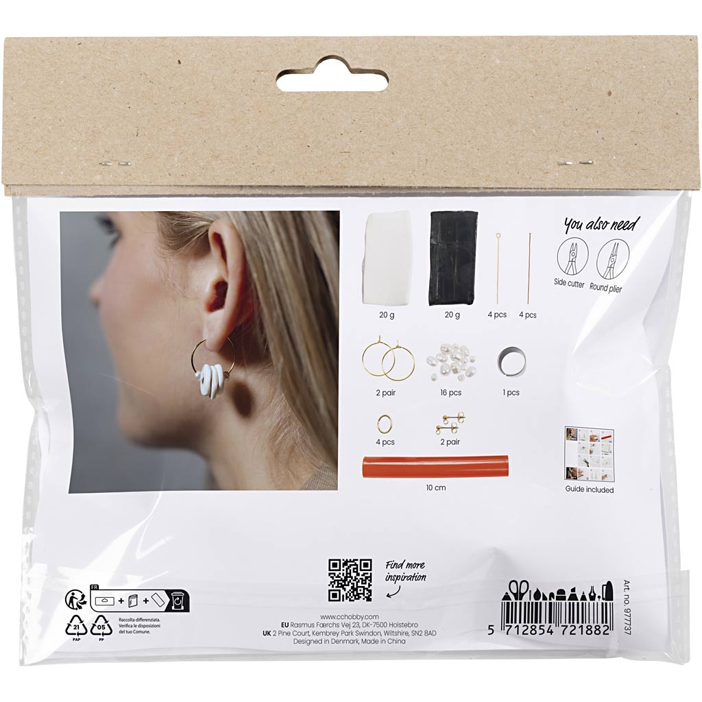Creativ company mini hobby set bijoux, boucles d'oreilles, noir, blanc, 1 boîte