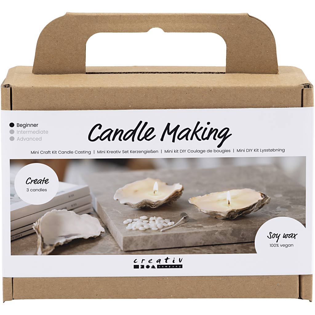 Creativ company mini hobby set fabrication de bougies, bougies de soja en coquilles d'huîtres, blanc cassé, 1 boîte