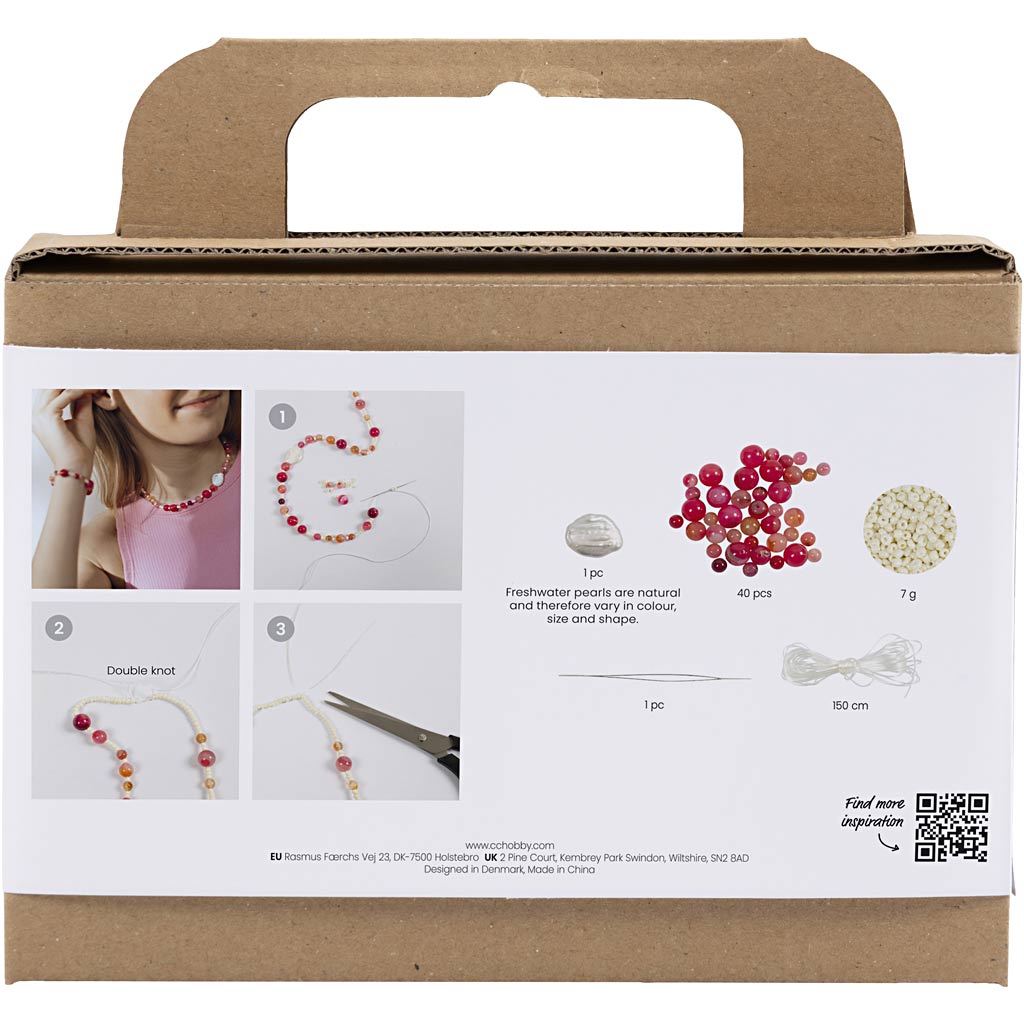 Creativ company mini hobby set bijoux, collier et bracelet, rose, 1 boîte