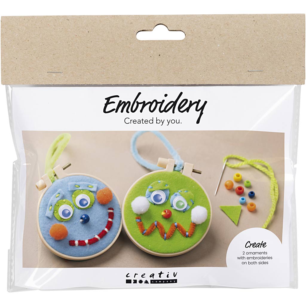 Creativ company mini hobby set broderie visages bleu et vert