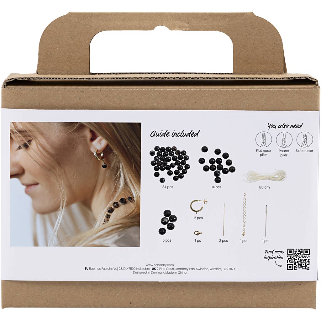 Creativ company mini hobby set bijoux, collier et boucles d'oreilles, noir, blanc, 1 boîte