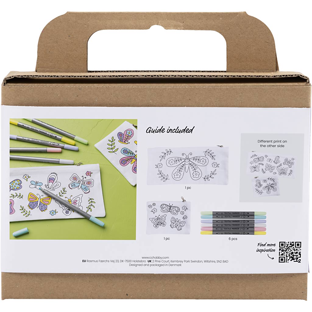 Creativ company mini hobby set décoration textile, papillons, couleurs pastel, 1 boîte