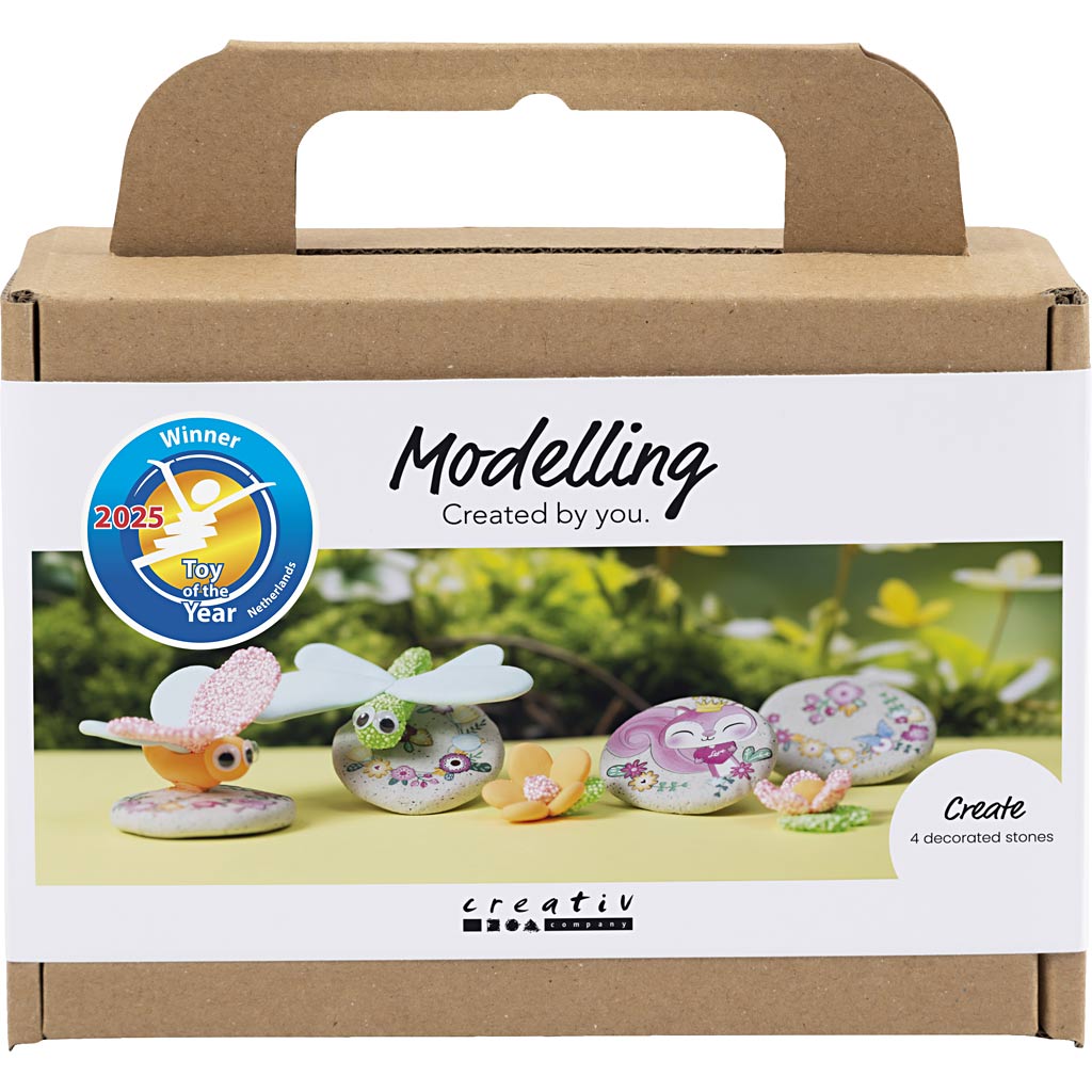 Creativ company mini hobby set modelage, pierre avec insecte, gris, rose clair, turquoise clair, 1 boîte
