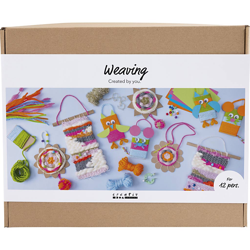 Creativ company ensemble de groupe de tissage, supports muraux, cintres, hiboux, souris, différentes couleurs, 1 boîte