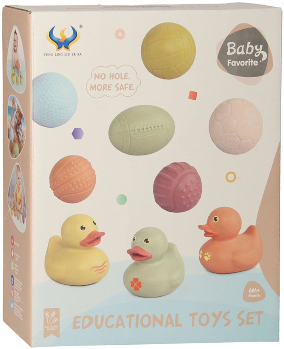 Jouets Lobbes, par exemple, ensemble de jouets de bain avec balles de bain sensorielles, canards en caoutchouc, pastel