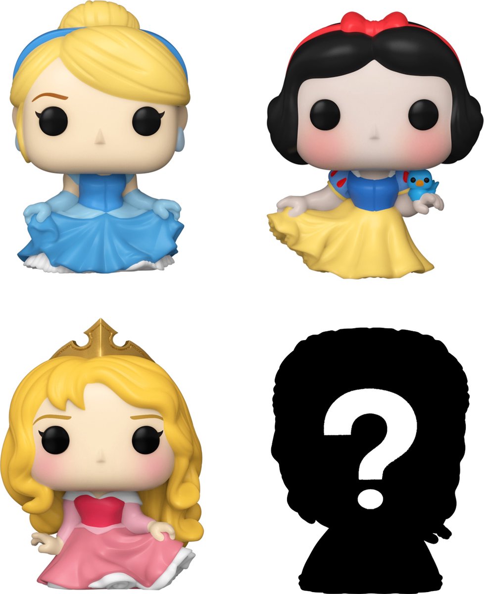 Funko bitty pop : disney princesse 4-pack série 3 - cendrillon 222 - blanche neige 339 - aurore 325 + mystère