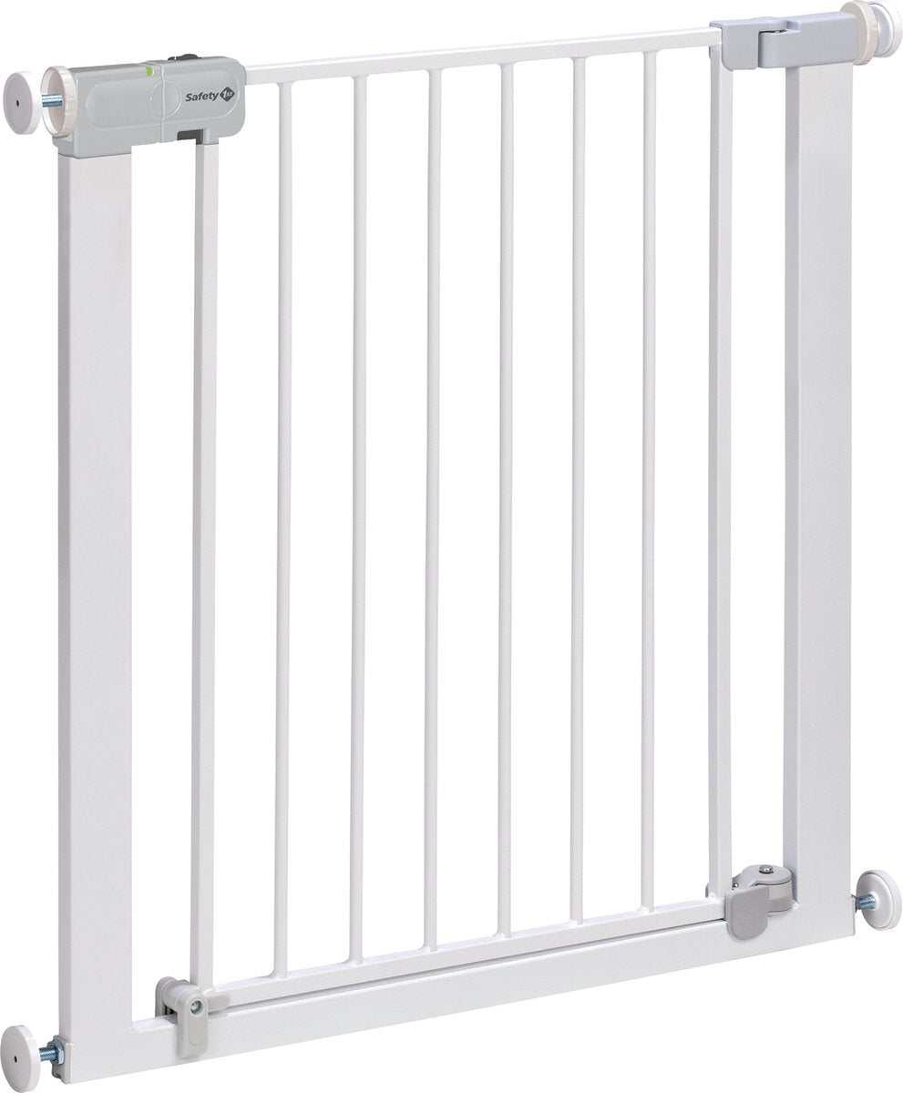 Barrière d'escalier à fermeture automatique Safety 1st - 73 à 80 cm - extensible - fixation par pince - métal blanc