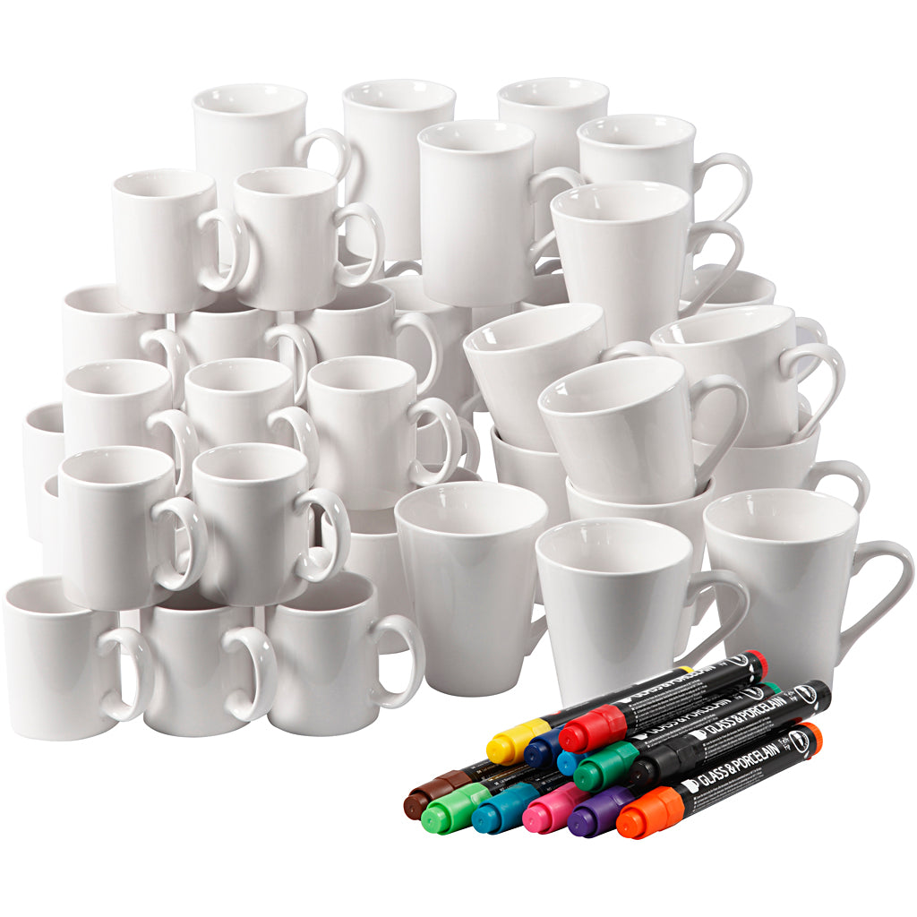 Ensemble de tasses à peindre, h: 7-10 cm, blanc, 1 set