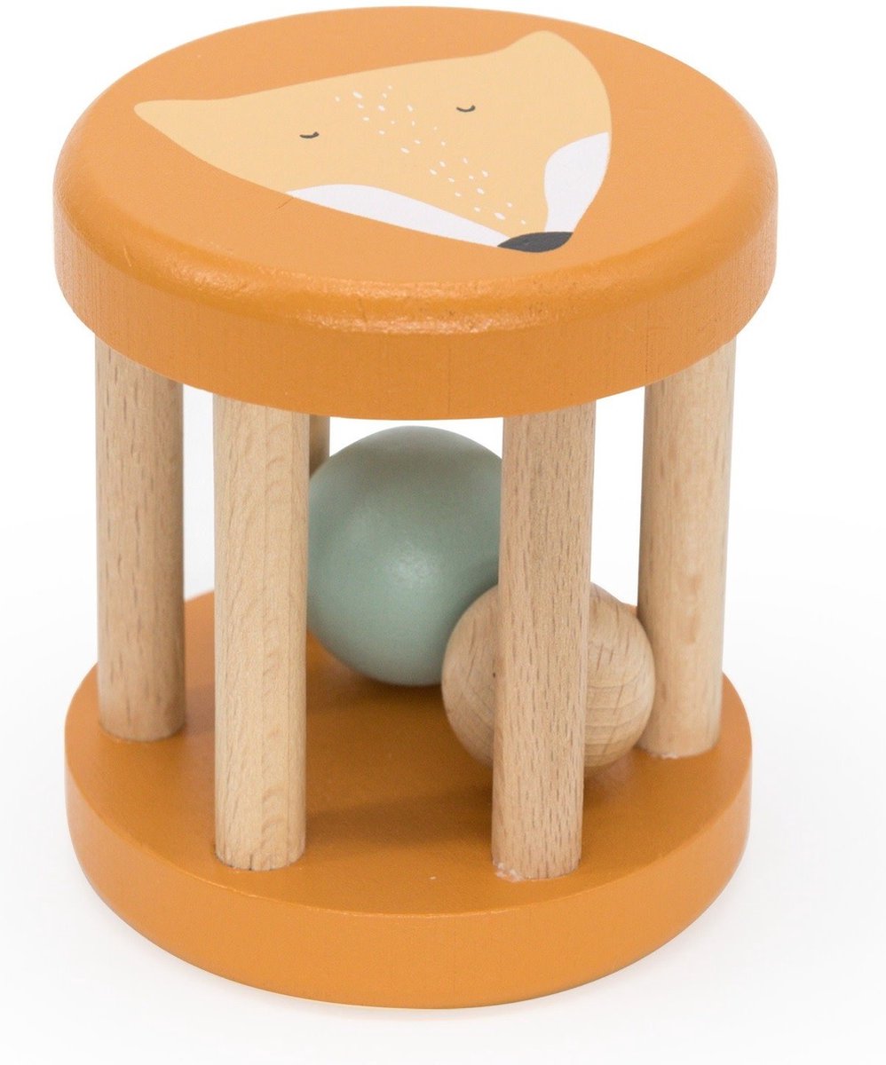 Hochet roulant en bois Trixie - mr. renard - premier jouet de bébé - cadeau de maternité - pour garçons filles