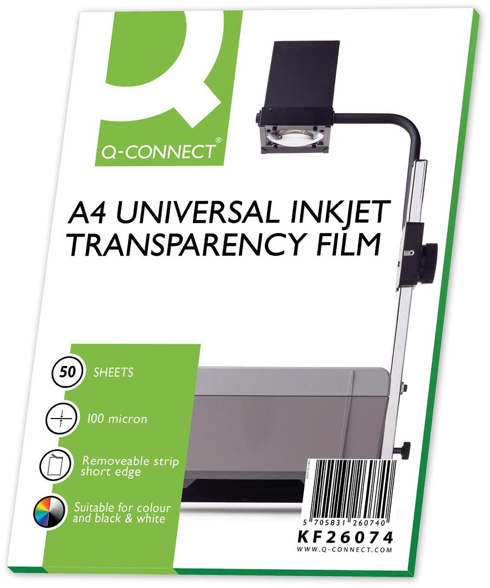 Transparents Q-connect pour imprimante à jet d'encre, ft a4, paquet de 50 feuilles
