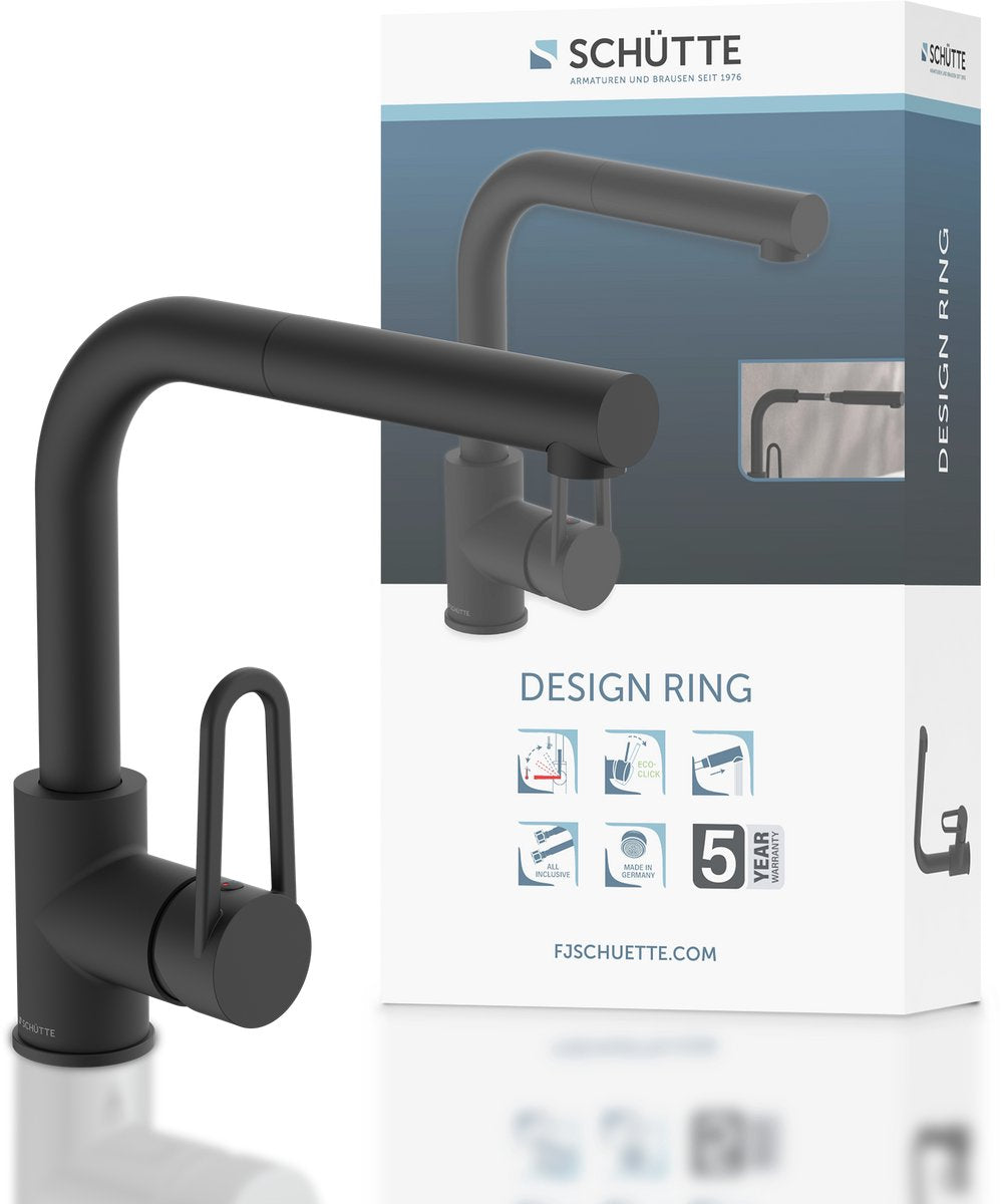 Schütte design ring mitigeur de cuisine - avec douchette extractible - noir mat