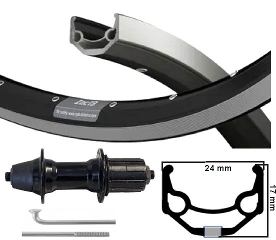 Roue arrière Kgs 28 pouces (622) zac19 noir argent cassette 7 vitesses pattes