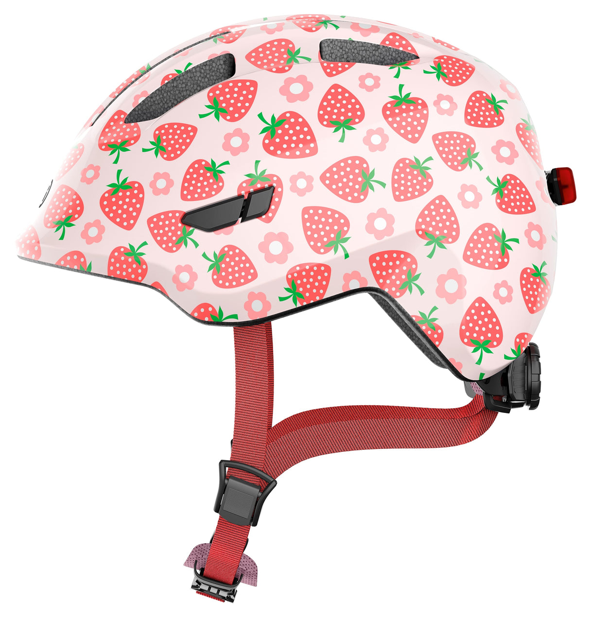 Abus casque pour enfants smiley 3.0 LED - casque de vélo avec lumière - espace profond pour une tresse - pour filles et garçons - rose avec motif fraise, taille s