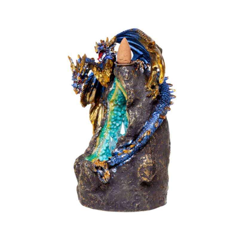 Dragon avec porte-encens à reflux à LED avec grotte de cristal