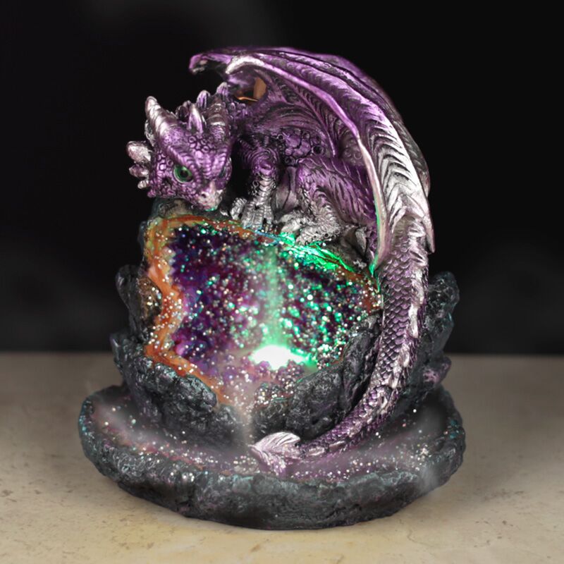Porte-encens à reflux led dragon violet grotte en cristal