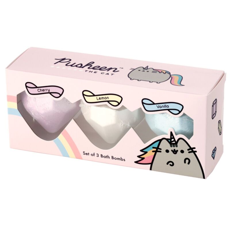 Coffret cadeau beauté de 3 bombes de bain fruitées Pusheen le chat