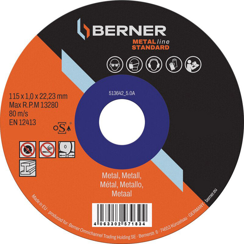 Cema berner meule metalline standard plate 115x1.0x22.23mm