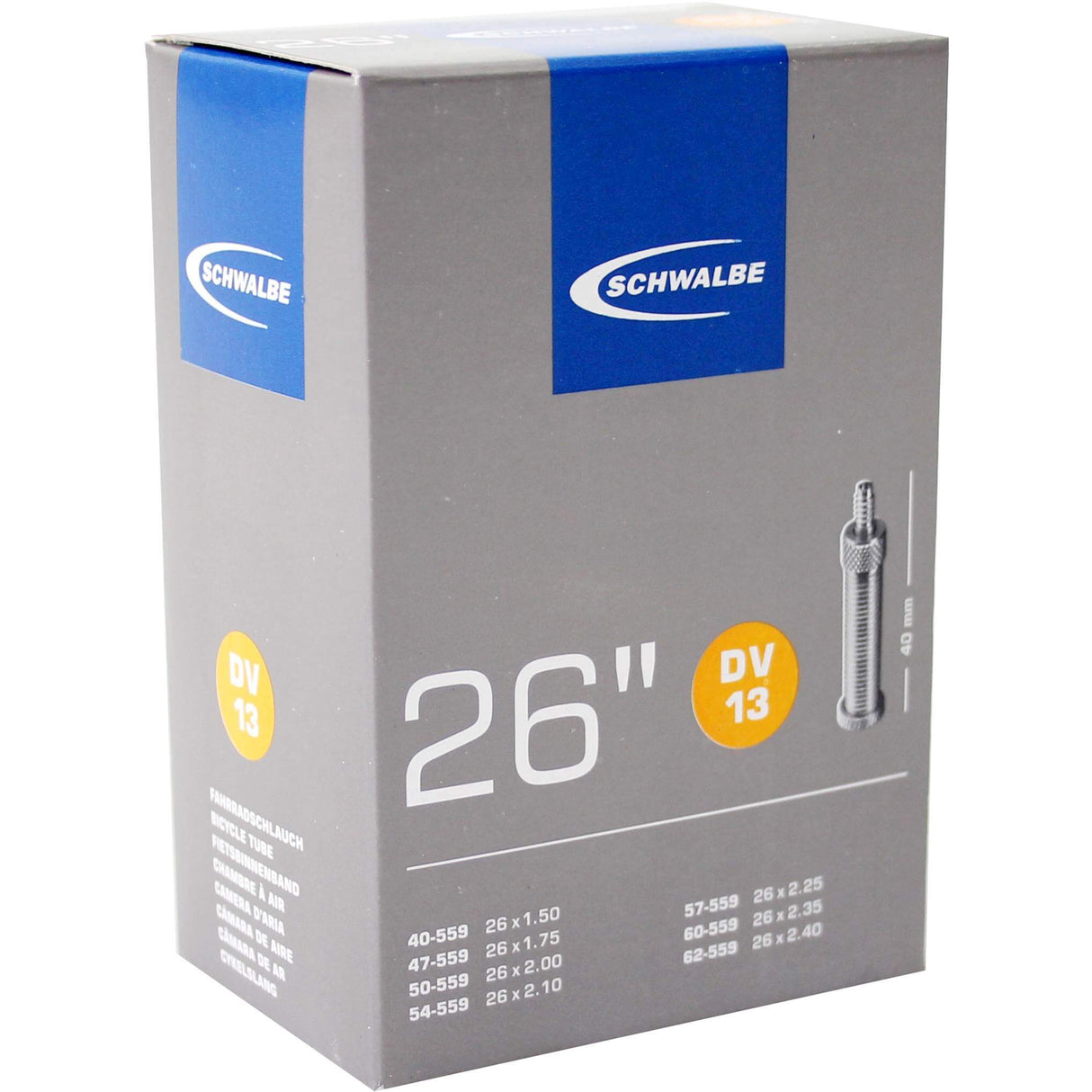 Tube intérieur de Schwalbe 26 x 1,50 2,40 pouces (40 62-559) DV 40 mm