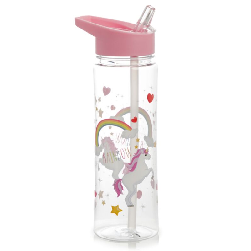 Bouteille d'eau avec paille en tritan licorne arc-en-ciel 550 ml