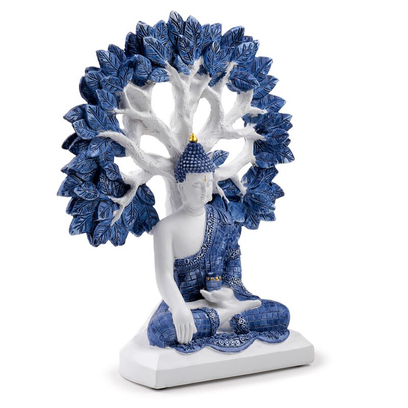 Arbre de vie Bouddha thaïlandais bleu blanc