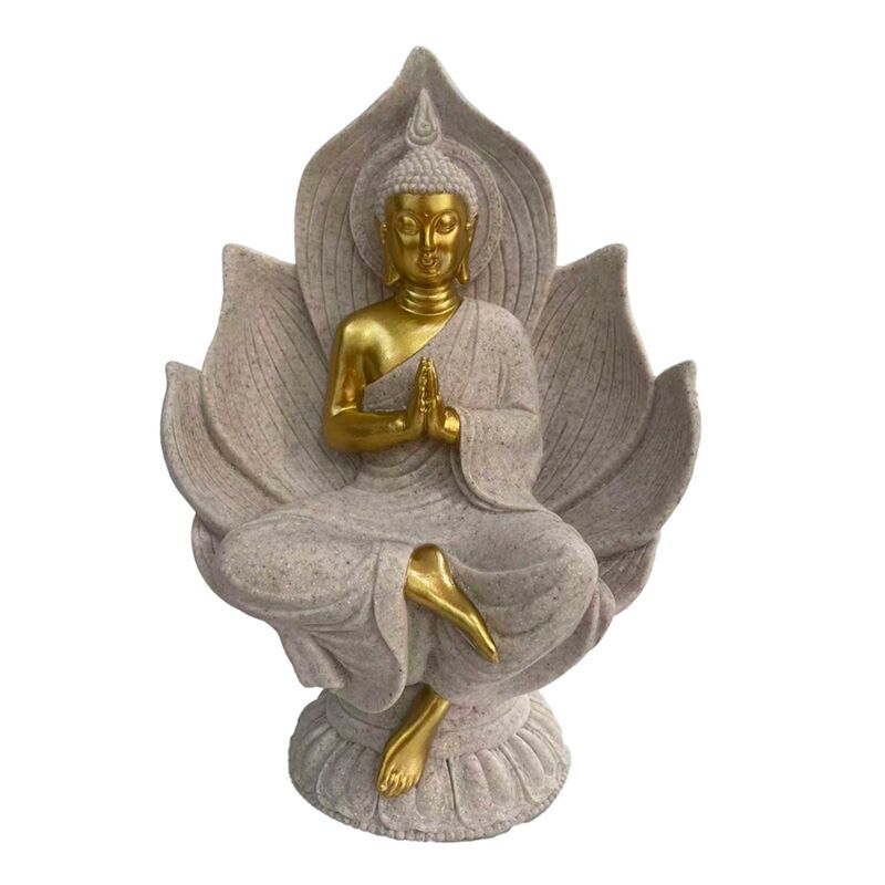 Bouddha thaïlandais en grès effet doré assis