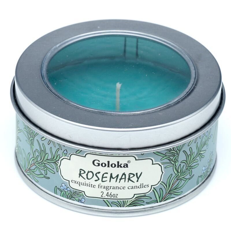 Bougie parfumée à la cire de paraffine et au romarin Goloka dans une boîte métallique