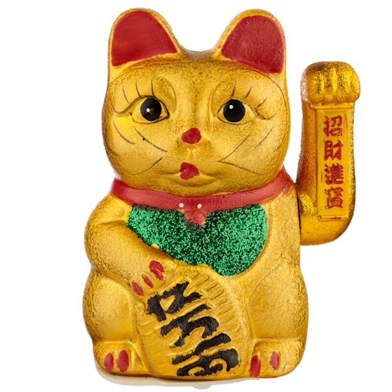 Chat porte-bonheur maneki neko yeux ouverts 17cm