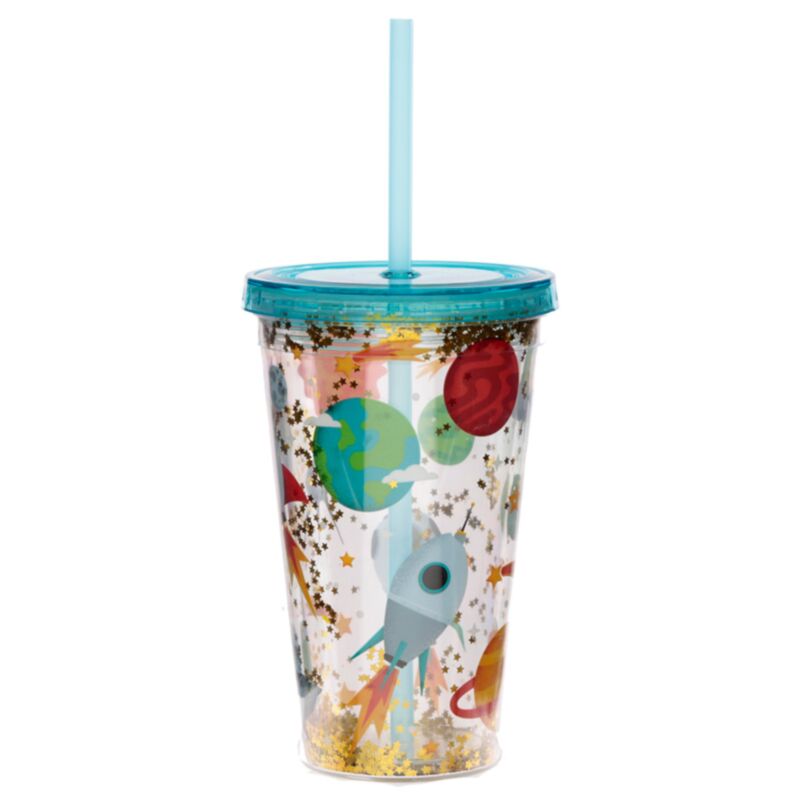 Tasse astronaute double paroi, couvercle paille