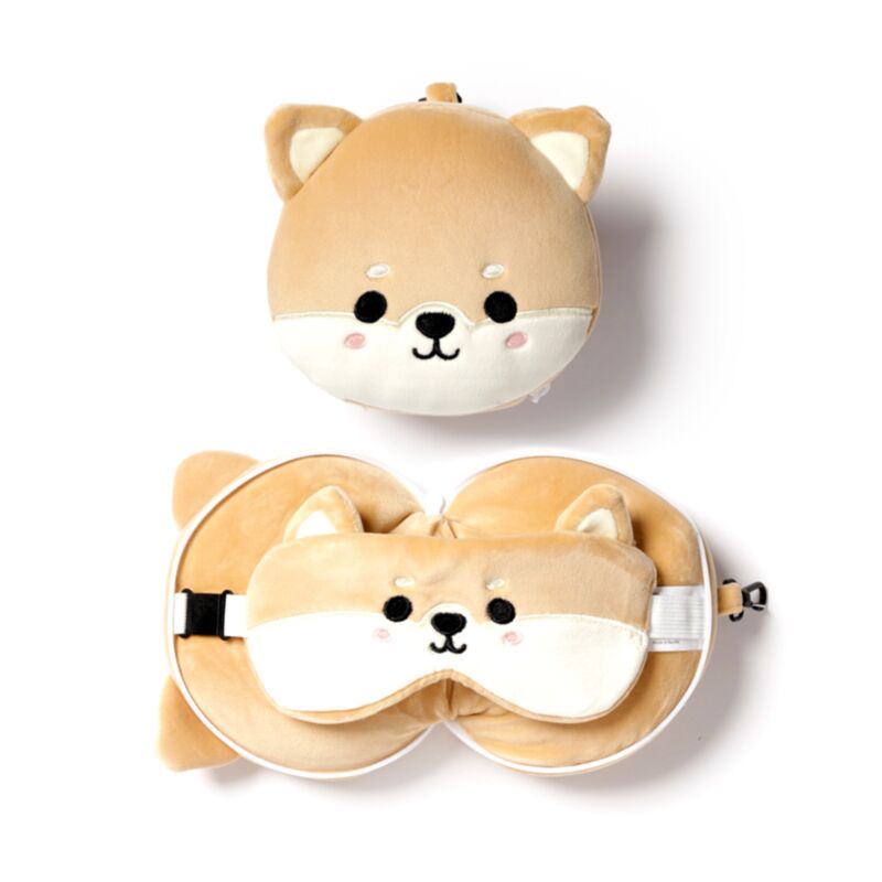 Masque de couchage oreiller de voyage rond Relaxeazzz en peluche Shiba Inu