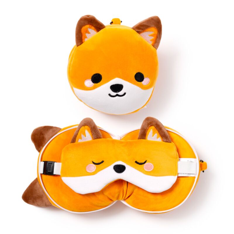 Relaxeazzz Adoramals Finnick le renard oreiller de voyage rond masque de sommeil