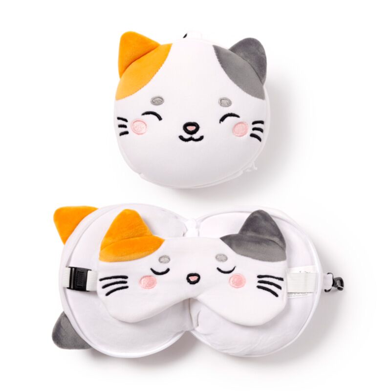 Relaxeazzz Adoramals Lola le chat oreiller de voyage rond masque de sommeil