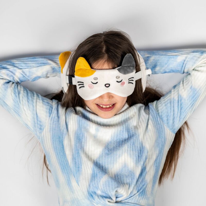 Relaxeazzz Adoramals Lola le chat oreiller de voyage rond masque de sommeil