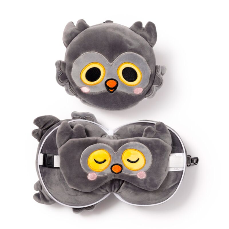 Relaxeazzz Adoramals Winston le hibou oreiller de voyage rond masque de sommeil