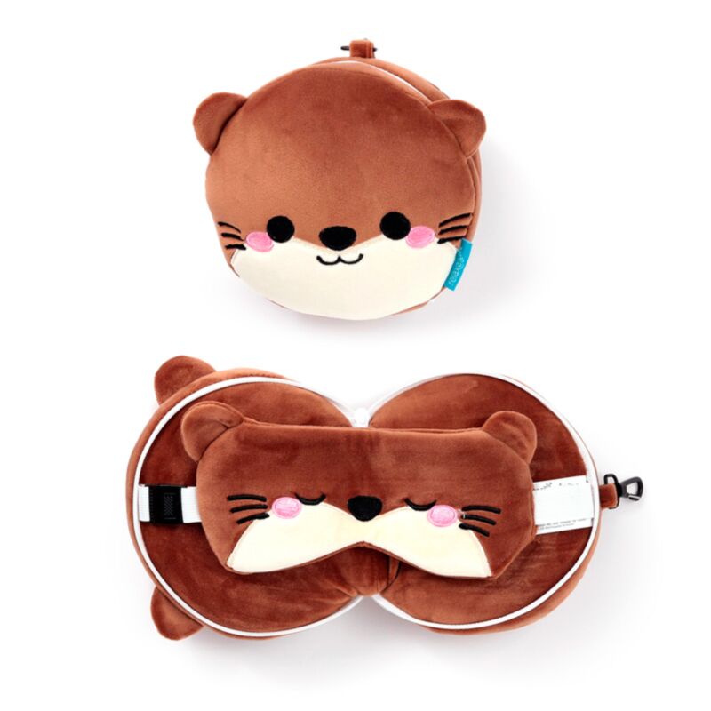 Relaxeazzz Adoramals Henry la loutre oreiller de voyage rond masque de sommeil
