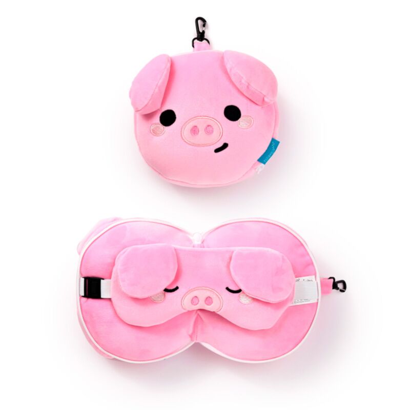 Relaxeazzz Adoramals Oliver le cochon oreiller de voyage rond masque de sommeil