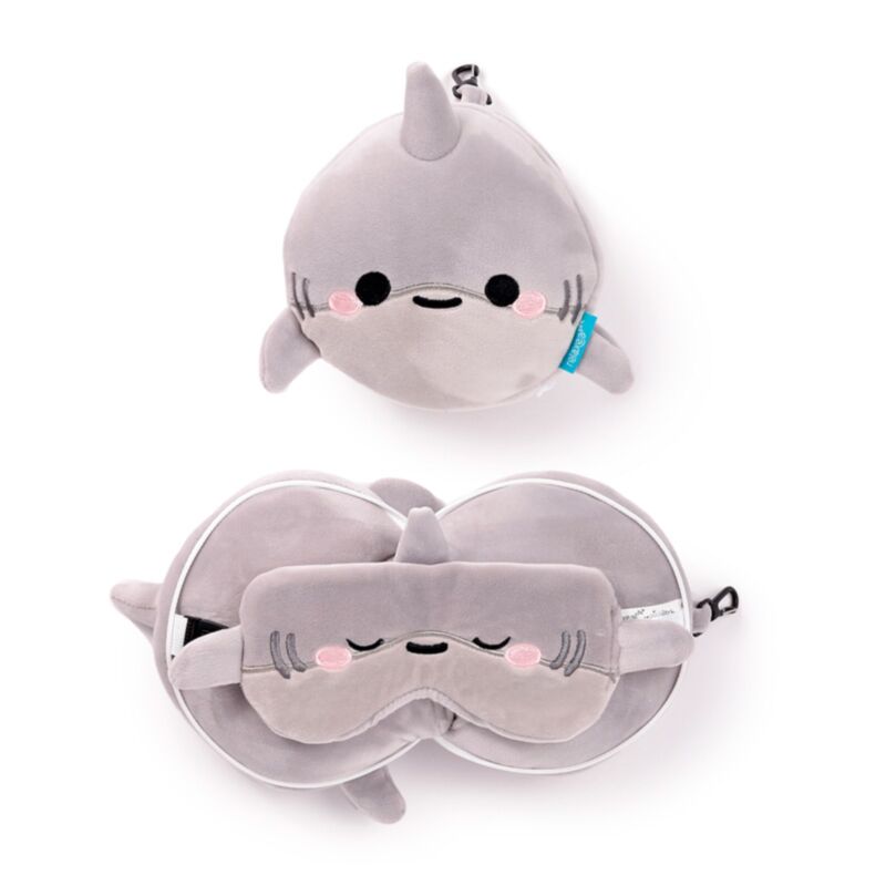 Relaxeazzz Adoramals Archie le requin oreiller de voyage rond masque de sommeil